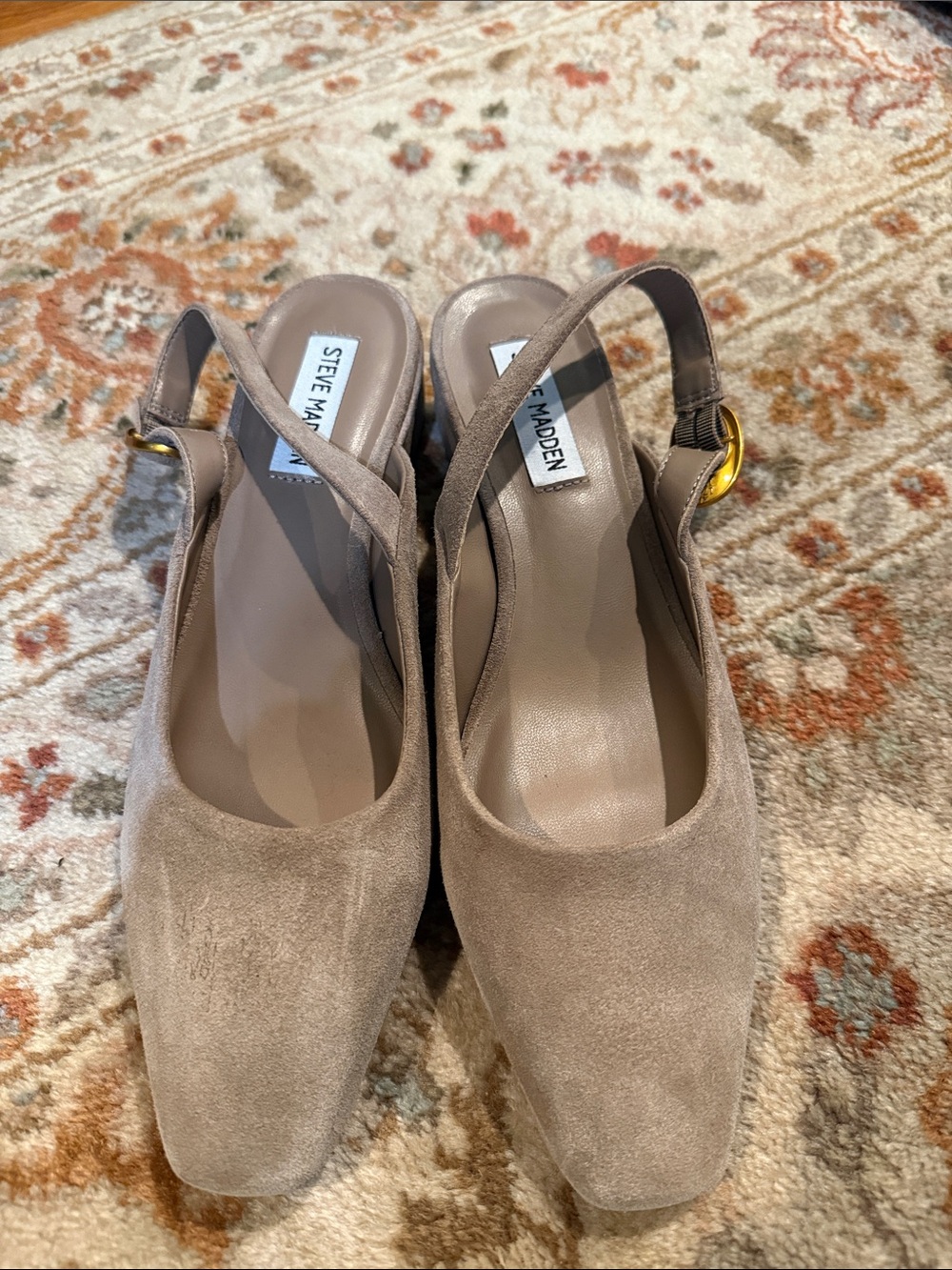 Steve Madden Taupe Suede Square-Toe Slingback Heels